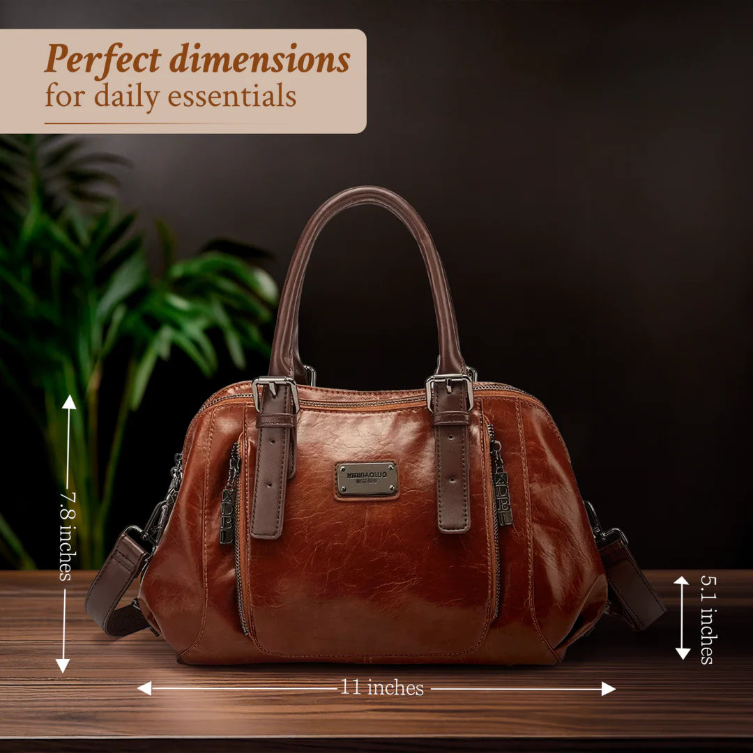 Isla’s Regal Charm | Classic Leather Satchel