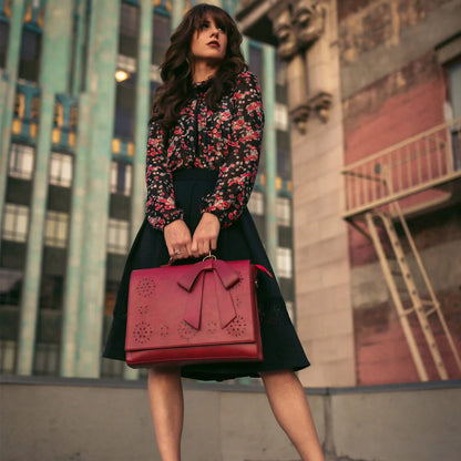 Grace Leather Satchel | Elegant Bow-Tie Charm