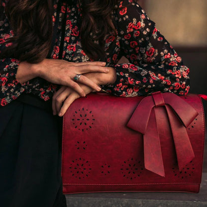 Grace Leather Satchel | Elegant Bow-Tie Charm