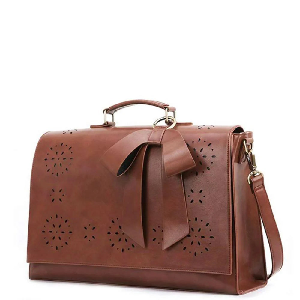 Grace Leather Satchel | Elegant Bow-Tie Charm