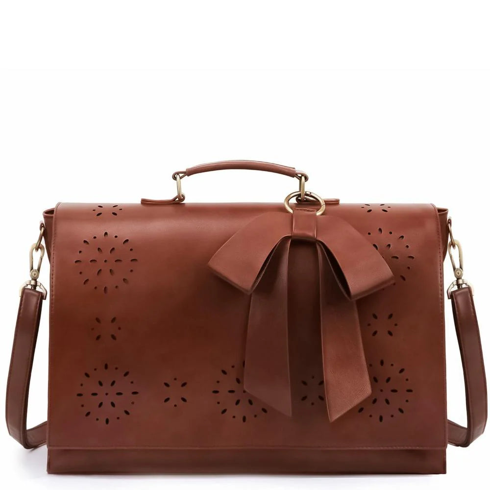 Grace Leather Satchel | Elegant Bow-Tie Charm
