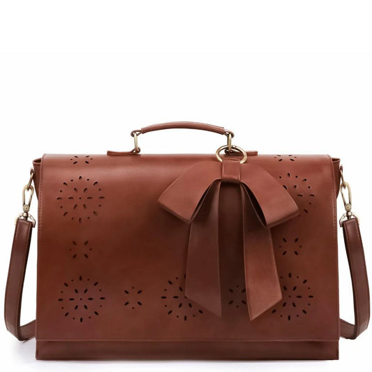 Grace Leather Satchel | Elegant Bow-Tie Charm