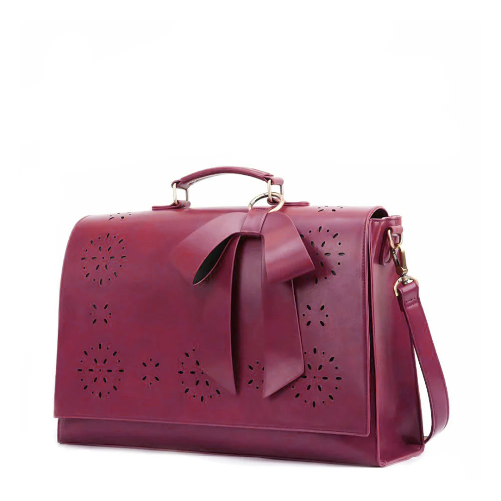 Grace Leather Satchel | Elegant Bow-Tie Charm