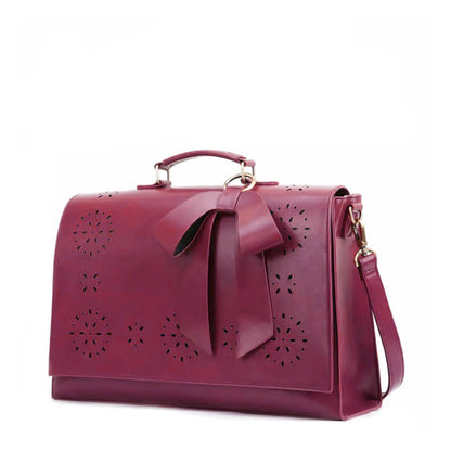 Grace Leather Satchel | Elegant Bow-Tie Charm