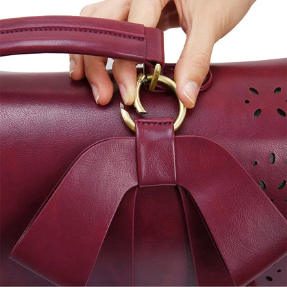 Grace Leather Satchel | Elegant Bow-Tie Charm