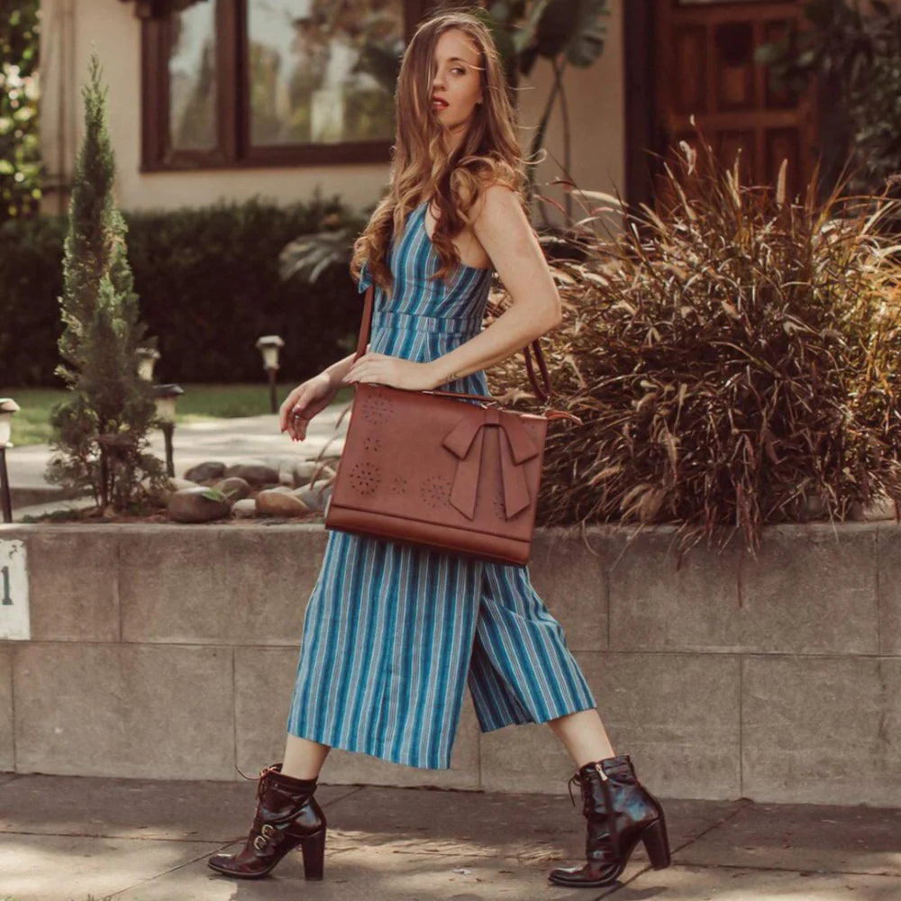 Grace Leather Satchel | Elegant Bow-Tie Charm