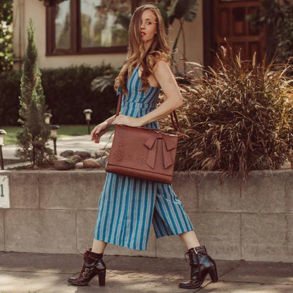 Grace Leather Satchel | Elegant Bow-Tie Charm