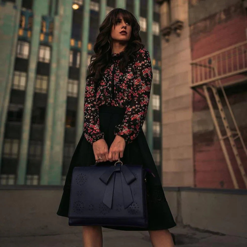 Grace Leather Satchel | Elegant Bow-Tie Charm