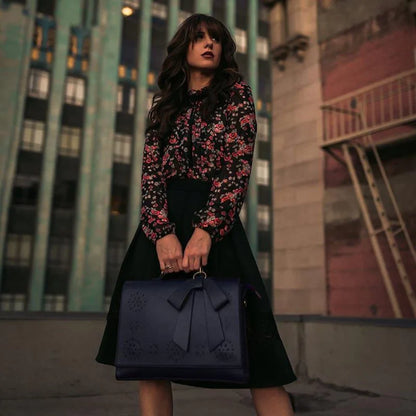 Grace Leather Satchel | Elegant Bow-Tie Charm