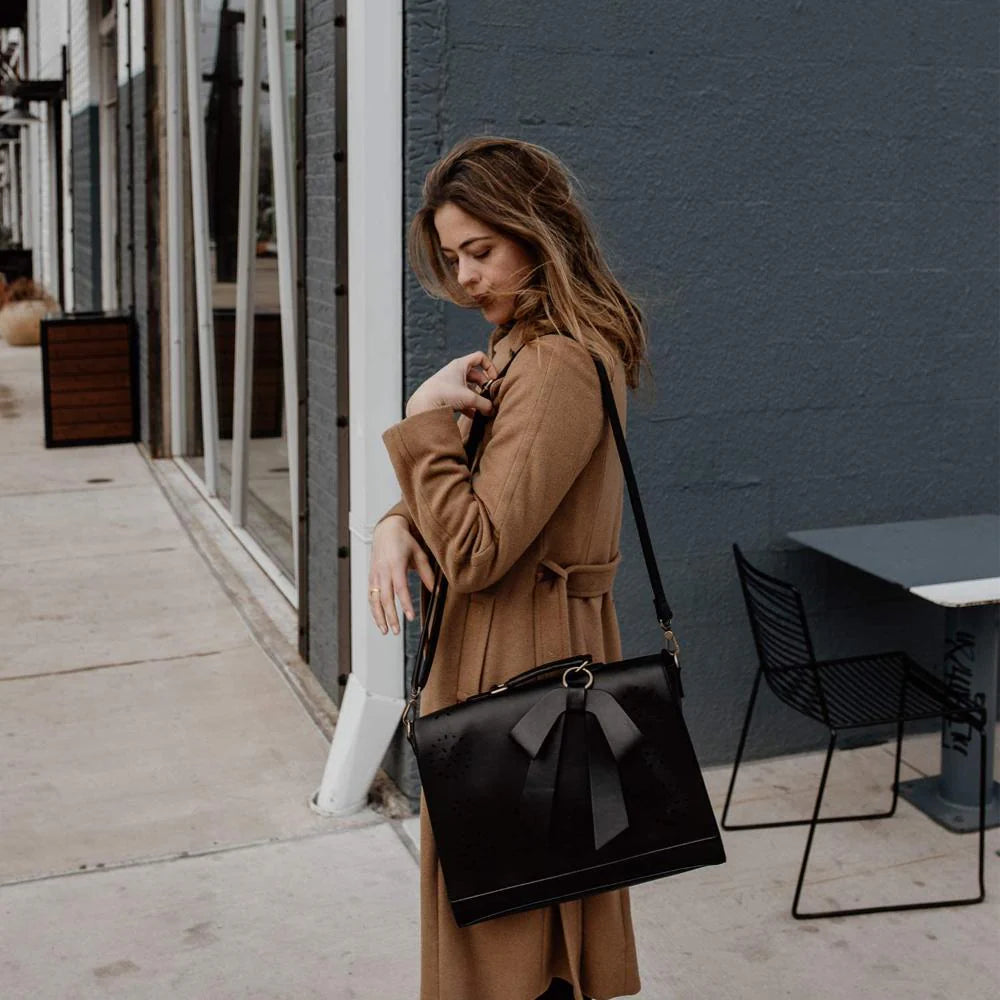 Grace Leather Satchel | Elegant Bow-Tie Charm