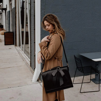 Grace Leather Satchel | Elegant Bow-Tie Charm