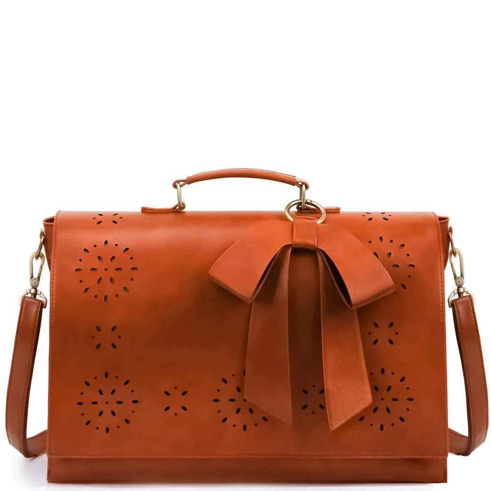 Grace Leather Satchel | Elegant Bow-Tie Charm