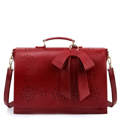 Grace Leather Satchel | Elegant Bow-Tie Charm