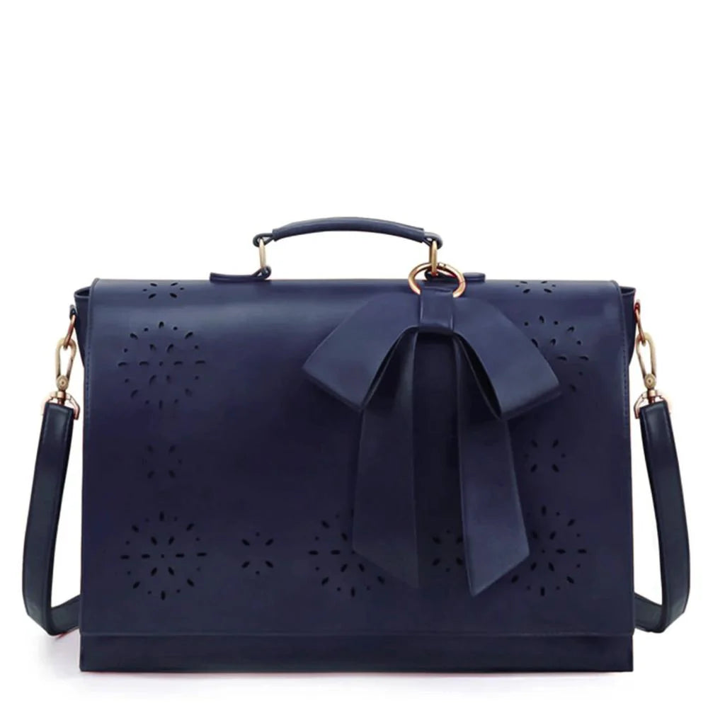 Grace Leather Satchel | Elegant Bow-Tie Charm