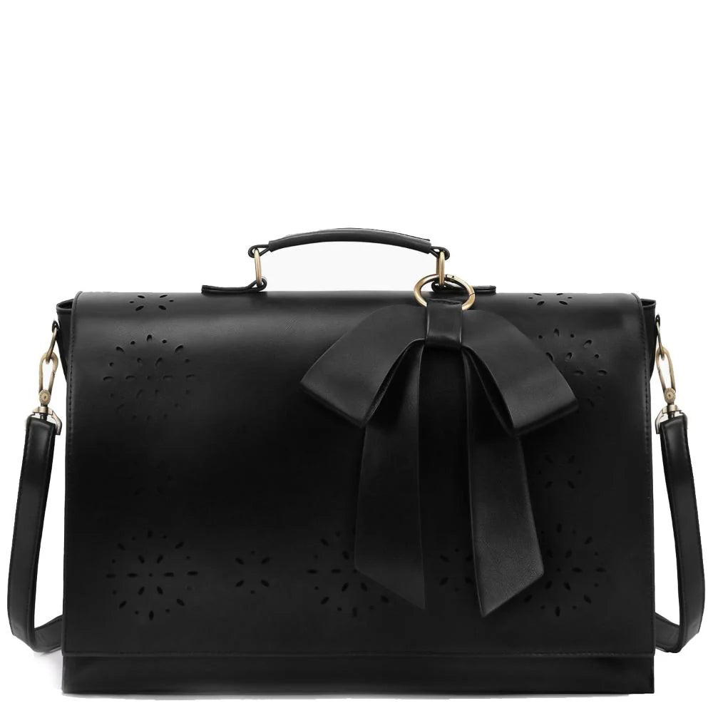 Grace Leather Satchel | Elegant Bow-Tie Charm