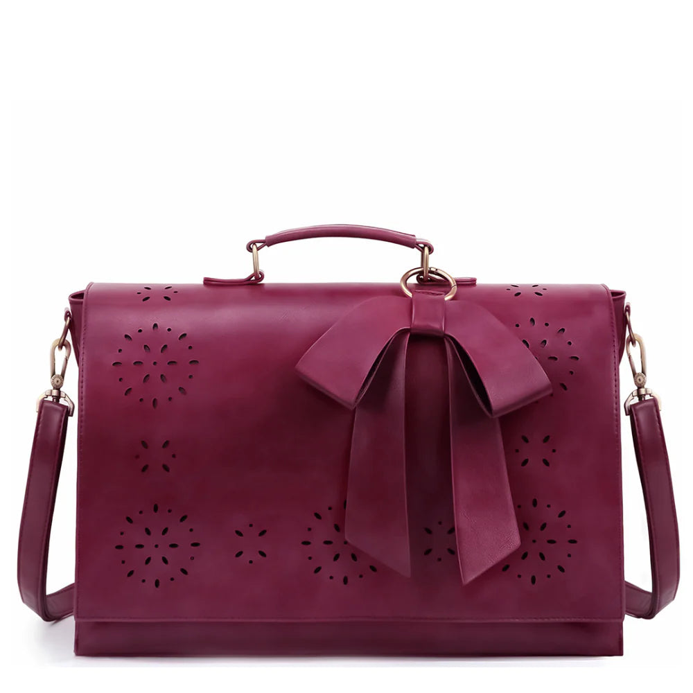 Grace Leather Satchel | Elegant Bow-Tie Charm