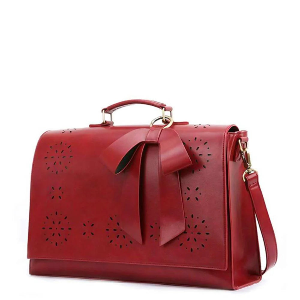 Grace Leather Satchel | Elegant Bow-Tie Charm